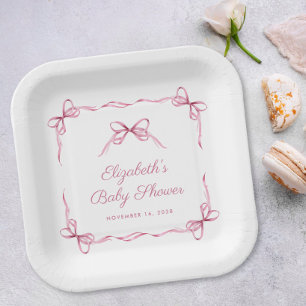 Assiettes En Carton Coquette vintage Bows Rose Baby Girl Douche