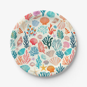 Assiettes En Carton Coquillage de corail d'été tropical coloré