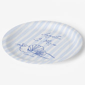 Assiettes En Carton Coquillages bleu ondulé bordé mariage de plage mon (Angle)