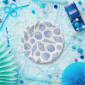 Assiettes En Carton Coquillages Bleus Peints (Fête)