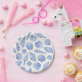 Assiettes En Carton Coquillages Bleus Peints (Fête)