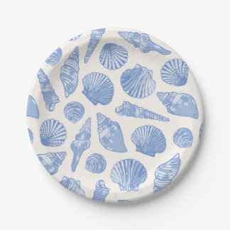 Assiettes En Carton Coquillages Bleus Peints