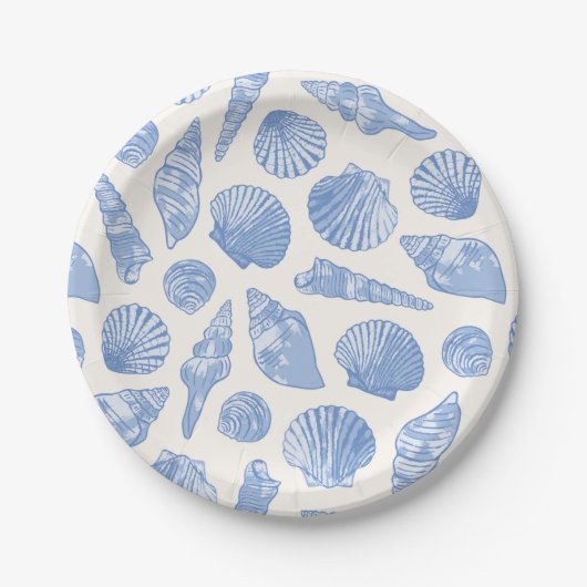 Assiettes En Carton Coquillages Bleus Peints (Devant)