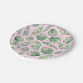 Assiettes En Carton Coquillages côtiers rose, vert et jaune (Angle)