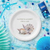 Assiettes En Carton Coquillages De Plage | Mariage tropical nautique (Fête)