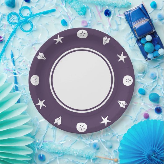 Assiettes En Carton Coquillages d'été en plaque de papier mauve (Fête)