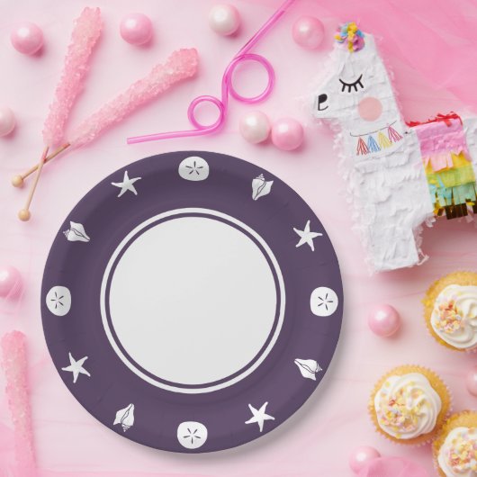 Assiettes En Carton Coquillages d'été en plaque de papier mauve (Fête)