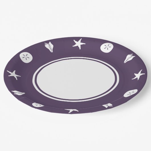 Assiettes En Carton Coquillages d'été en plaque de papier mauve (Angle)