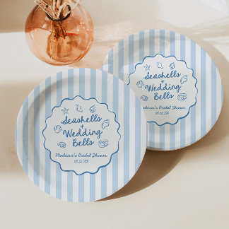 Assiettes En Carton Coquillages et Cloches de Mariage Réception de Mar