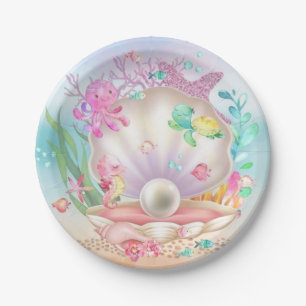 Assiettes En Carton Coquillages et perles Parti sous-marin