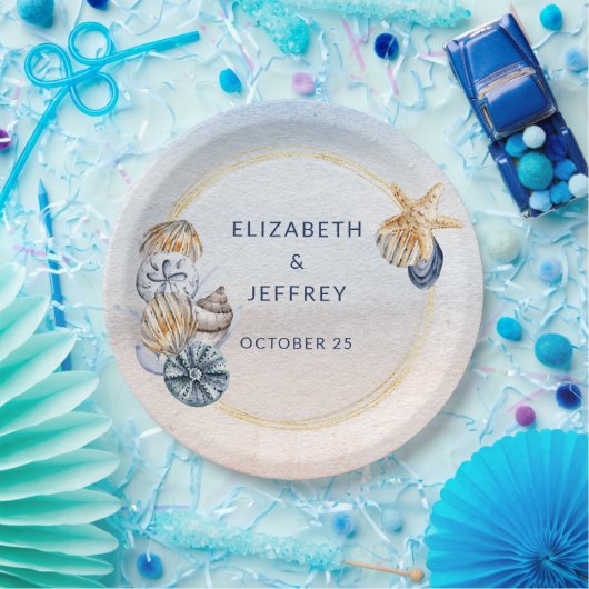 Assiettes En Carton Coquillages Rustiques Océan Mer Eté Plage Mariage (Fête)