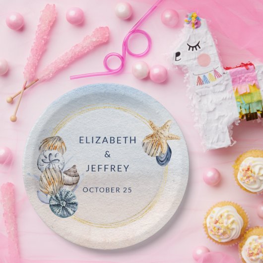 Assiettes En Carton Coquillages Rustiques Océan Mer Eté Plage Mariage (Fête)