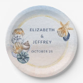 Assiettes En Carton Coquillages Rustiques Océan Mer Eté Plage Mariage (Devant)
