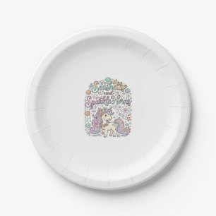 Assiettes En Carton Coquilles de licorne et cornes scintillantes Vecte