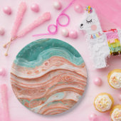 Assiettes En Carton Corail Abstrait élégant et Turquoise (Fête)