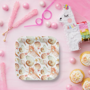 Assiettes En Carton Corail avec coquilles et crabes Motif