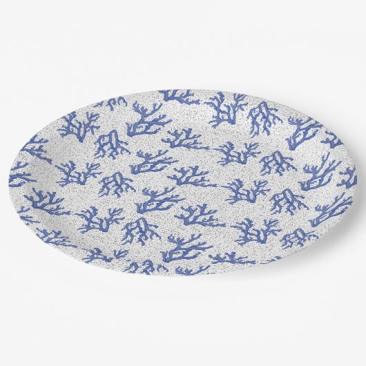 Assiettes En Carton Corail bleu et blanc (Angle)