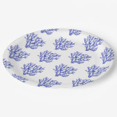 Assiettes En Carton Corail bleu et blanc (Angle)