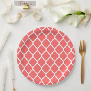 Assiettes En Carton Corail et blanc Quatrefoil marocain
