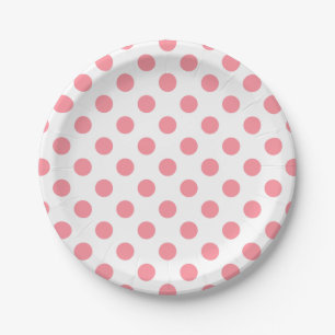 Assiettes En Carton Corail et pois blancs