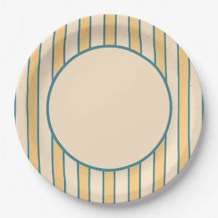 Assiettes En Carton Corail et rayure vert Moderne Rétro
