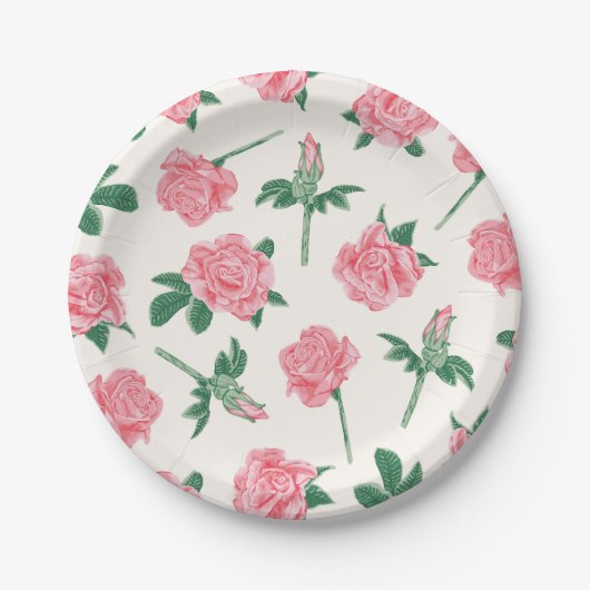 Assiettes En Carton Corail peint et Rose vert motif floral (Devant)