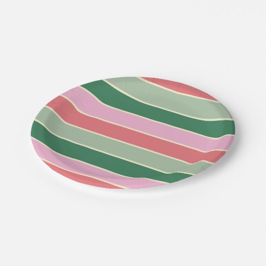 Assiettes En Carton Corail, rose et vert (Angle)