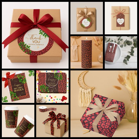 Assiettes En Carton Coral Brown Leopard Print Thank You