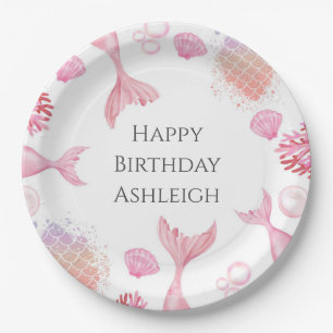 Assiettes En Carton Coral rose Sirène Thème Anniversaire