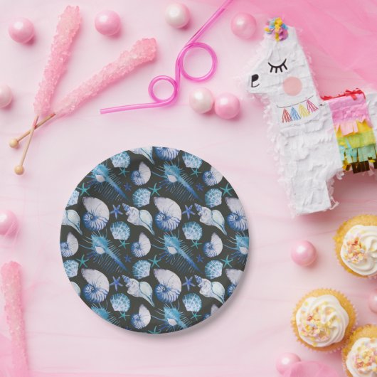 Assiettes En Carton Coraux avec Motif de coquillages (Fête)