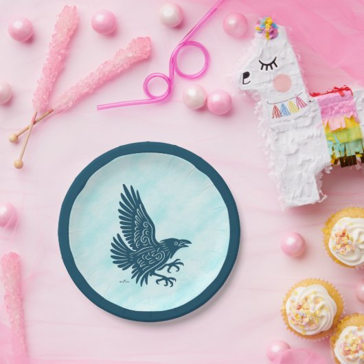 Assiettes En Carton Corbeau bleu dansant (Fête)