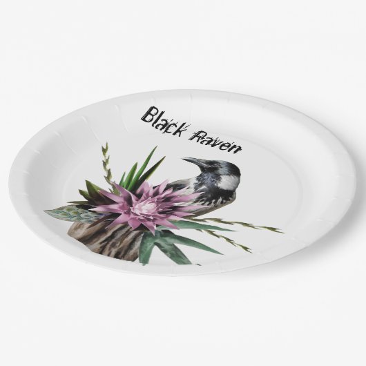 Assiettes En Carton Corbeau noir (Angle)