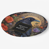 Assiettes En Carton Corbeau noir aux fleurs Design gothique Anniversai (Angle)