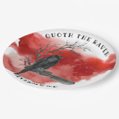 Assiettes En Carton Corbeau sur Branche Arrière - plan rouge sang (Angle)