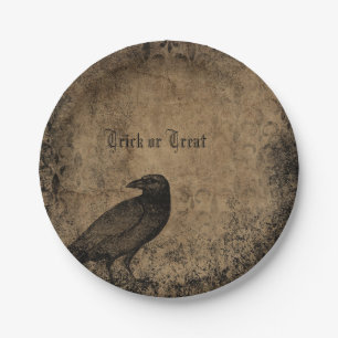Assiettes En Carton Corbeau victorien Illustration Halloween thème