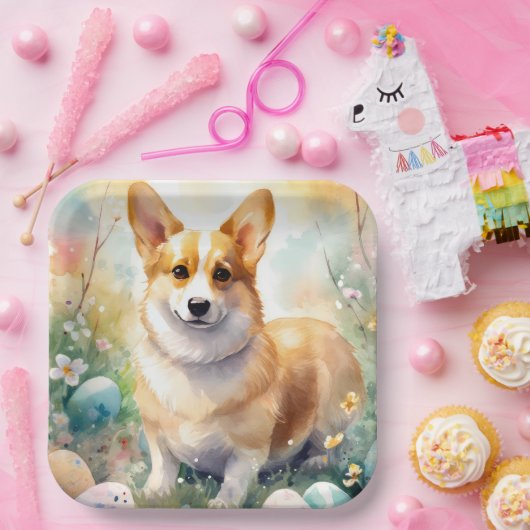 Assiettes En Carton Corgi avec les oeufs de Pâques (Fête)