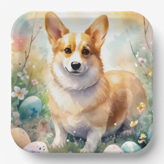 Assiettes En Carton Corgi avec les oeufs de Pâques (Recto)