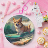 Assiettes En Carton Corgi Beach Surf Peinture (Fête)