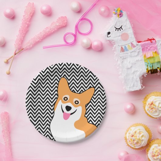 Assiettes En Carton Corgi Chevron chic (Fête)