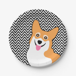 Assiettes En Carton Corgi Chevron chic