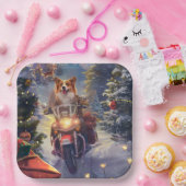 Assiettes En Carton Corgi Chien équitation Moto Noël (Fête)
