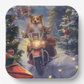 Assiettes En Carton Corgi Chien équitation Moto Noël (Recto)