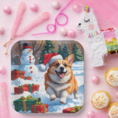 Assiettes En Carton Corgi coule en neige avec Casquette de Noël (Fête)