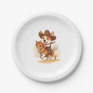 Assiettes En Carton Corgi Cowboy � Chien de Rodéo Occidental