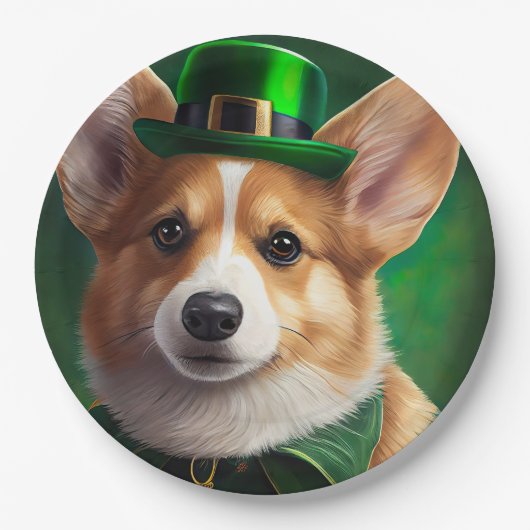Assiettes En Carton Corgi Dog en robe de fête St. Patrick (Devant)
