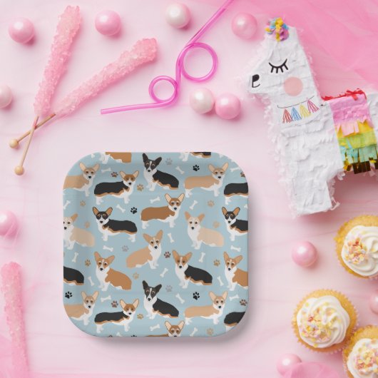 Assiettes En Carton Corgi Dog Paws and Bones (Fête)