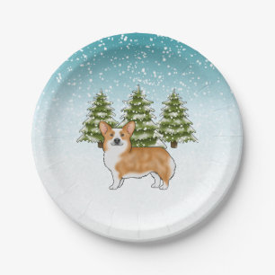 Assiettes En Carton Corgi Gallois Pembroke Rouge Noël Hiver Bleu