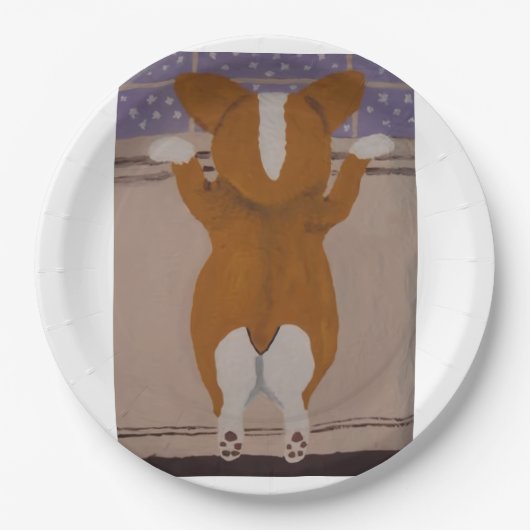 Assiettes En Carton Corgi looking out window (Devant)