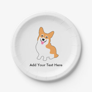 Assiettes En Carton Corgi mignon dessinant - ajoutez votre propre