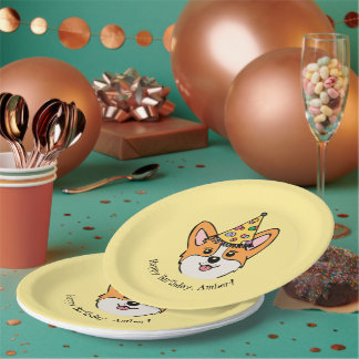Assiettes En Carton Corgi thème personnalisé Anniversaire de l'enfant